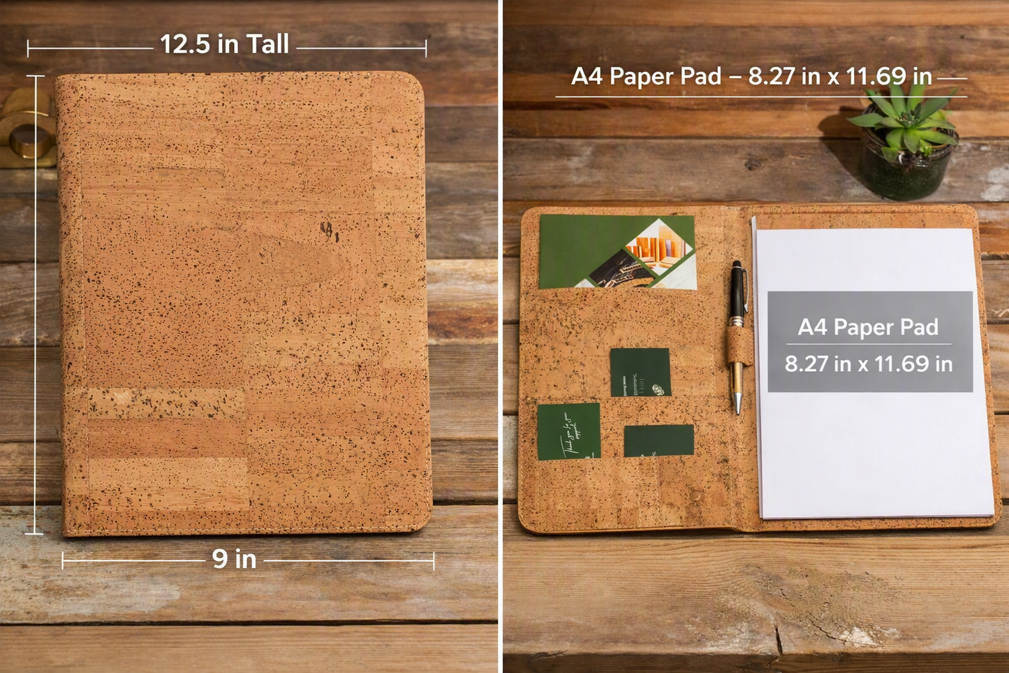 Cork Padfolio with Notepad | Sustainable A4 Portfolio Folder | Vegan Leather Alternative | Business Organizer | Handmade in Portugal