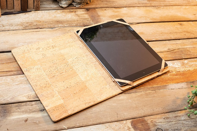photo of a beautiful cork case for ipad open